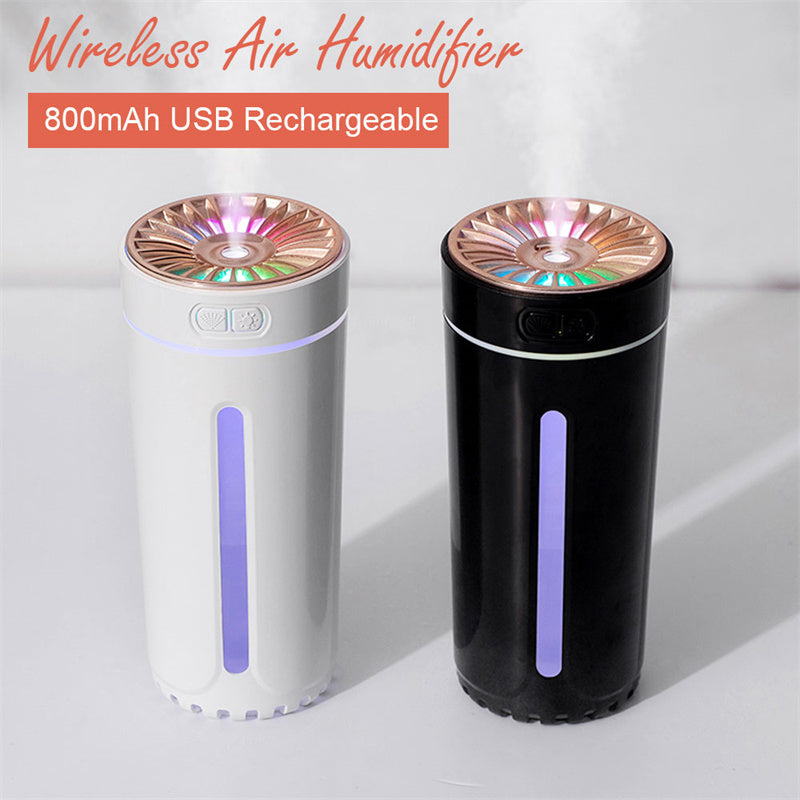 CAR Wireless Air Humidifier Colorful Lights Mute Ultrasonic USB Fogger Diffuser Purifier 800mAh Rechargeabl